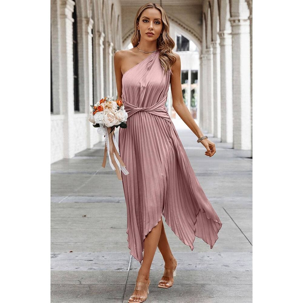 Supreme Fashion Midi Dress One Shoulder Womens Size Small Pink Chic Elegant NWT - Picture 4 of 10
